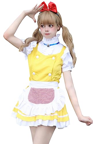 色：イエロー サイズ：4XL [FULINE] メイド服 メイド コンカフェ ハロウィン 大きいサイ