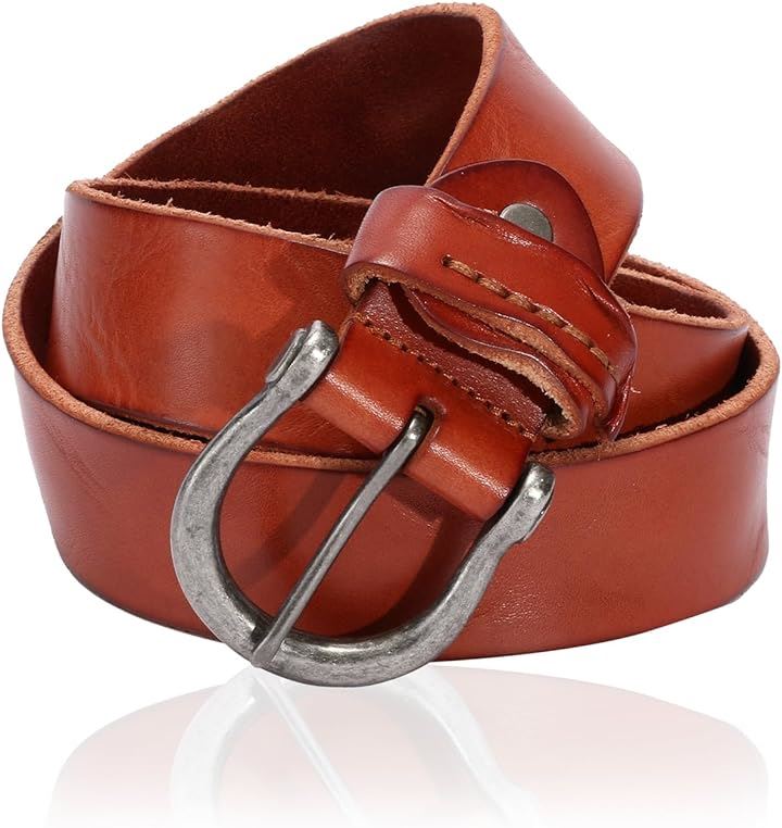 ベルト メンズ 牛革 レザーベルト ヴィンテージ加工 カジュアル バイカー アメカジ( ブラウン, Free Size)