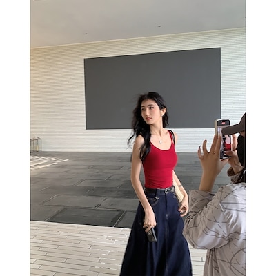 mulvanベーシック赤キャミソール女性用の胸が払ってき夏ウエストすっきりニットノースリーブギャルトップス 5,141円