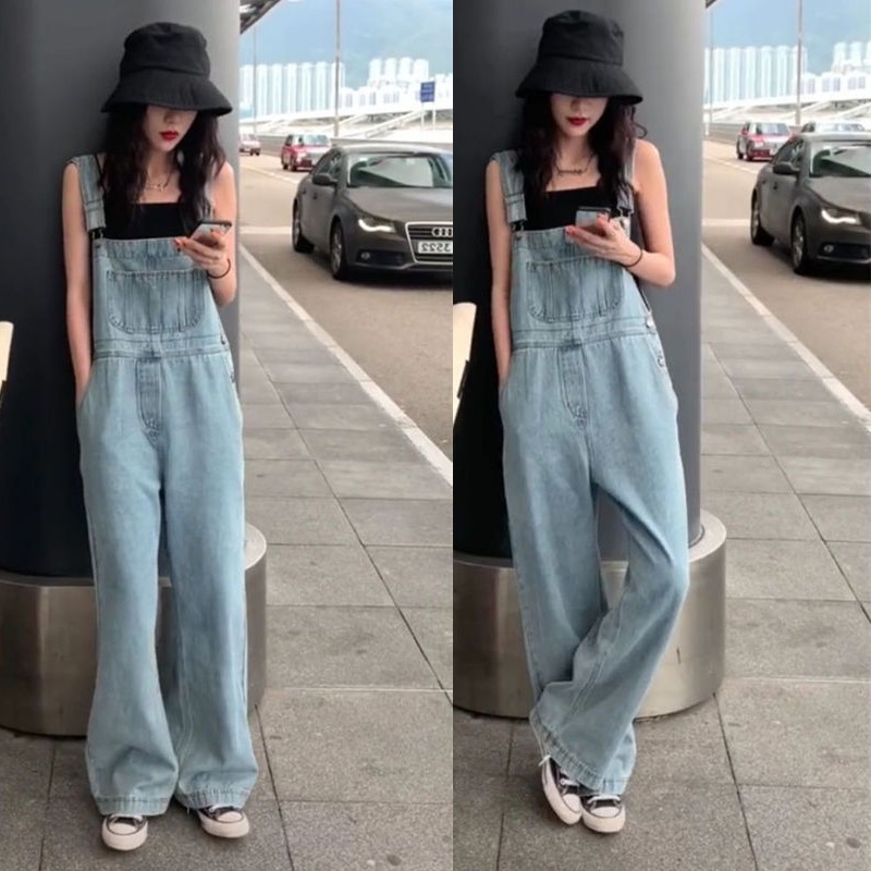フロアモップパンツ 2024春夏パンツ 韓国風 ゆったり 大きいサイズ ハイウエスト ワイドレッグ ジーンズ オーバーオール 女性用