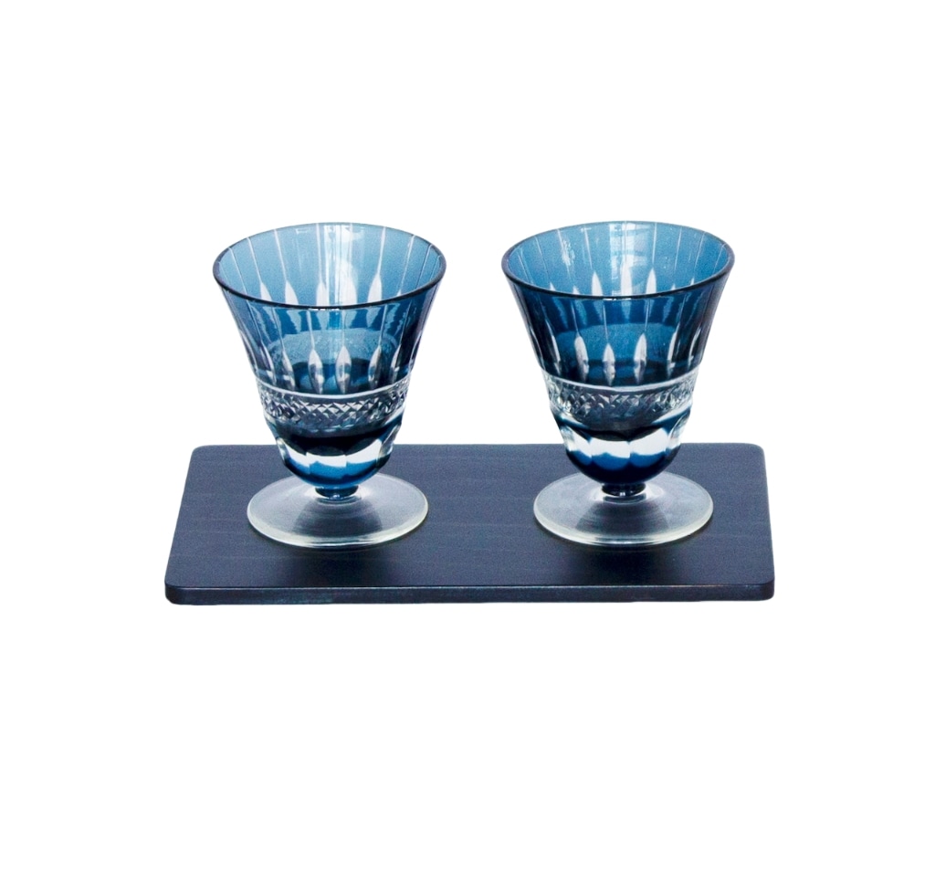 藍染杉コースター＆藍切子グラス 高台 セット