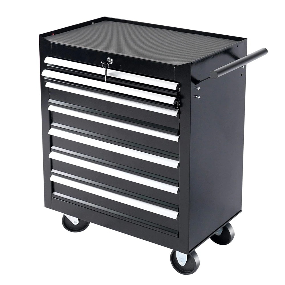 道具工具工具収納7段 ツールボックス ツールキャビネット ローラーキャビネット ブラック 大型キャスター ロールキャビネット