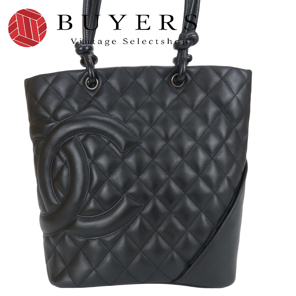 中古 トートバッグ A25167 カンボンライン ミディアム レザー ブラック シルバー金具 8番台 ココマーク キルティング レディース 女性