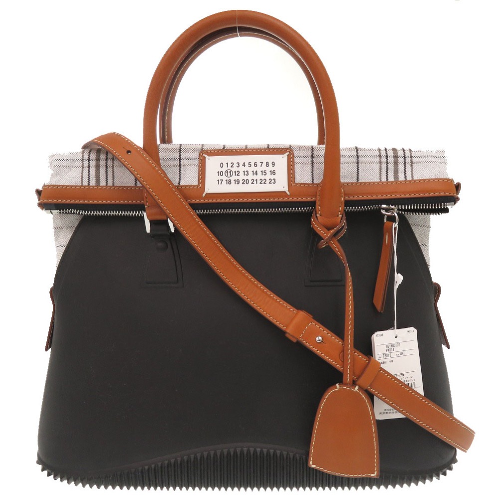 未使用品 5AC S61WG0107 トートバッグ ラバー/レザー/キャンバス ブラック 0739【中古】 レディース