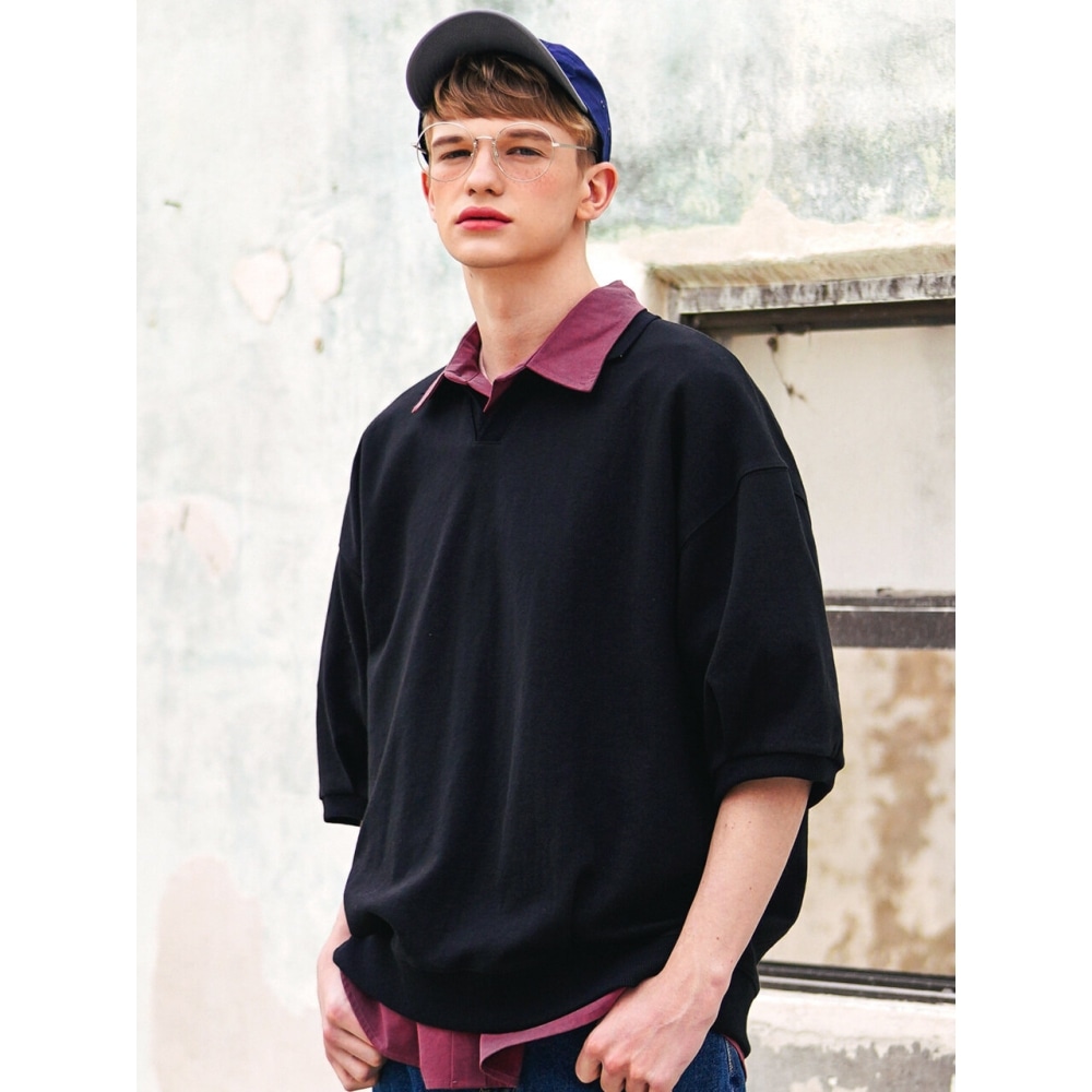 WV PROJECTサークルオープンカラー半袖TシャツブラックSHST7586 6,003円