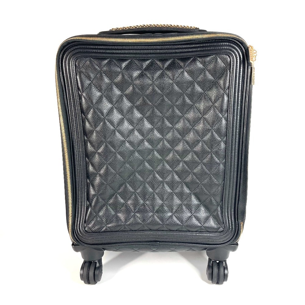 キャリーバッグ CC ロゴ ココマーク マトラッセ キルティング スーツケース 4輪 旅行バッグ チェーン トラベルバッグ キャビアスキン ブラック