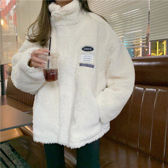 ボアジャケット レディース ボアブルゾン ジャケット ブルゾン アウター リバーシブル ワンサイズ ハイネック もこもこ モコモコ ふわふわ 暖かい あったか フロントジッパー 前開き かわいい