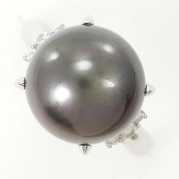PT900 プラチナ リング 9.5号 パール(真珠) 約12mm ダイヤ 0.12 中古