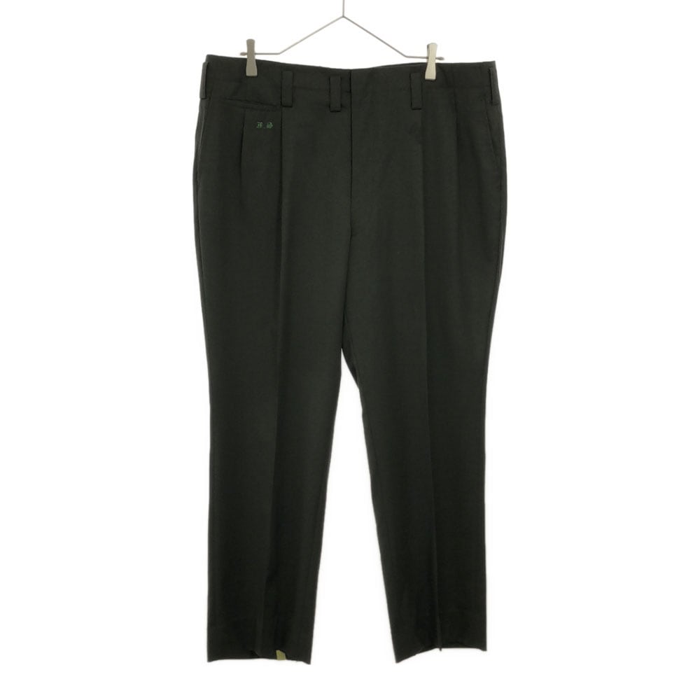 刺繍 ツータック ウールパンツ グリーン系 メンズ