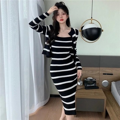 トップス ワンピース デート ニットソー セーター カーディガン 上着 膝丈 ひざ丈 袖あり 長袖 スリム タイト 細身 かわいい 大人可愛い きれいめ シンプル カジュアル 大人 上品 おしゃれ