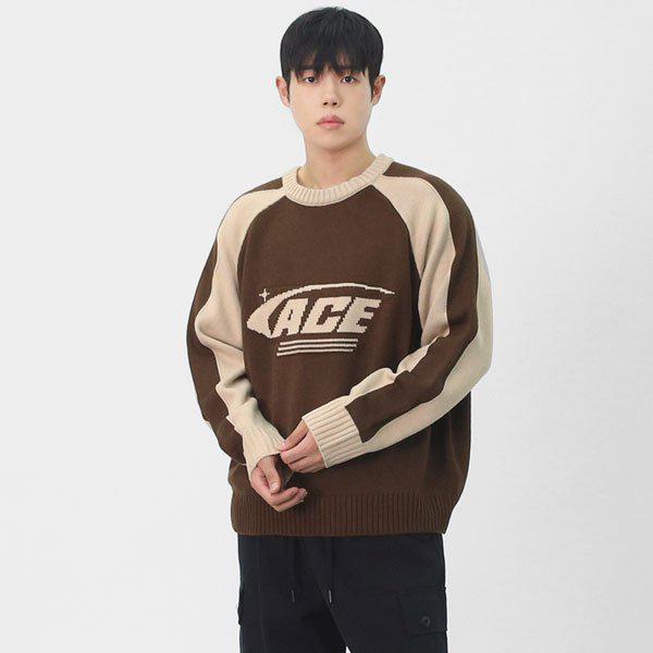 男女兼用エーストラック配色ジャカードニットレグラングラフィックスセーターSDEE001