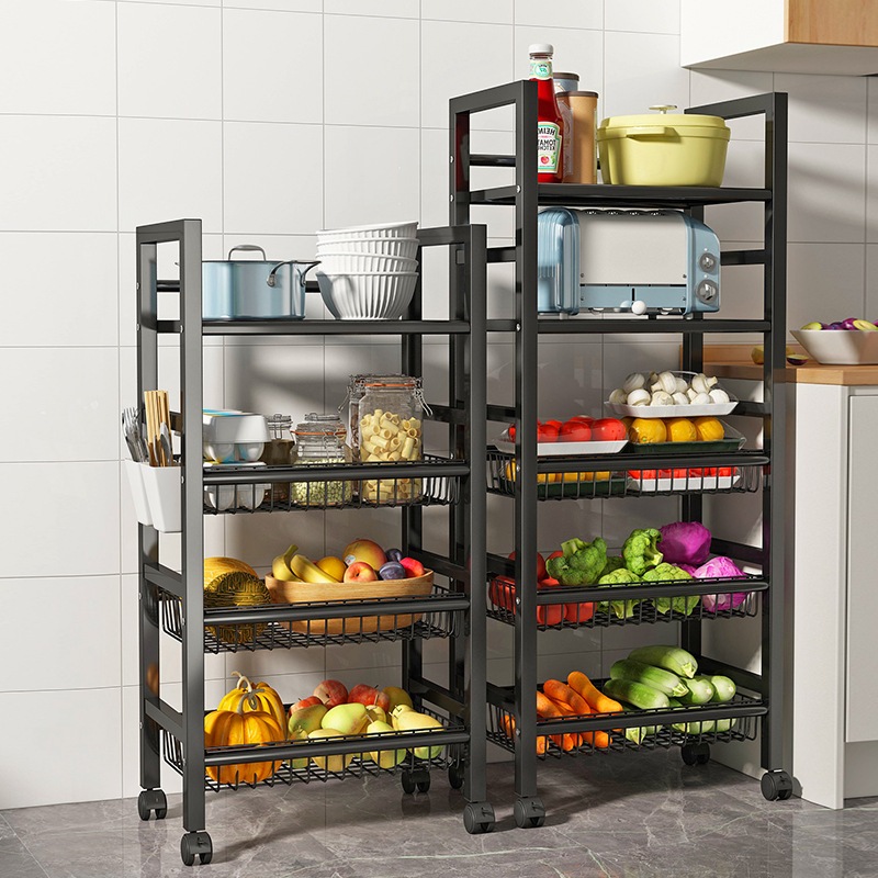 モバイルキッチン野菜バスケット収納ラック家庭用床置き多層果物と野菜の収納多機能オーブン電子レンジポットラック