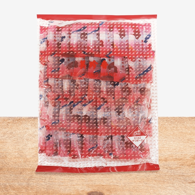 ミニEZチリポーク１ｋｇ (辛)　手土産　シンガポール　バクワ　エスニックフード　味付けポークジャーキー 　おやつ つまみ　ビール　ワイン　オードブル　サンドイッチ　無添加素材