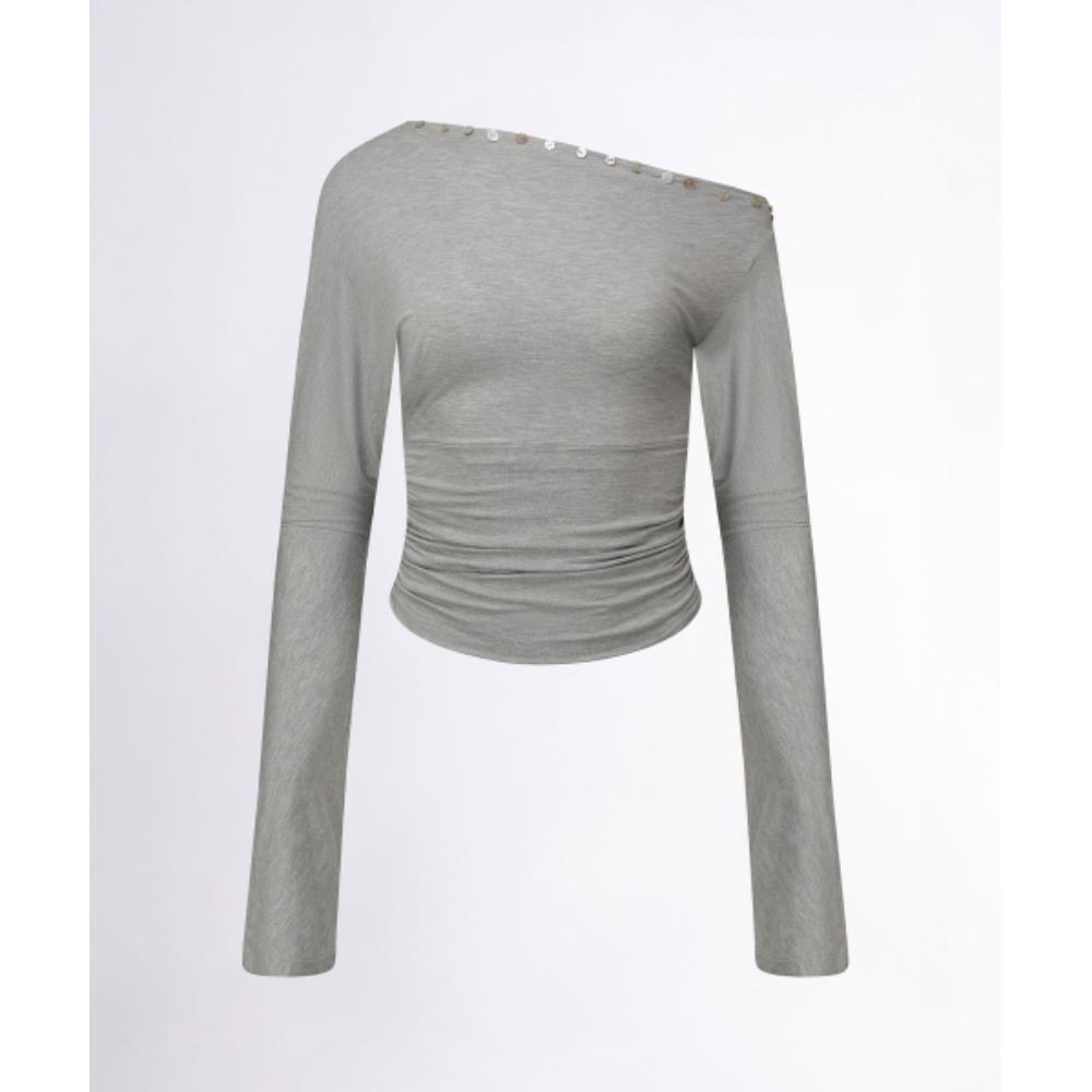 スカルプター Shell Button Sleeve Top Melange Gray SC24A222M