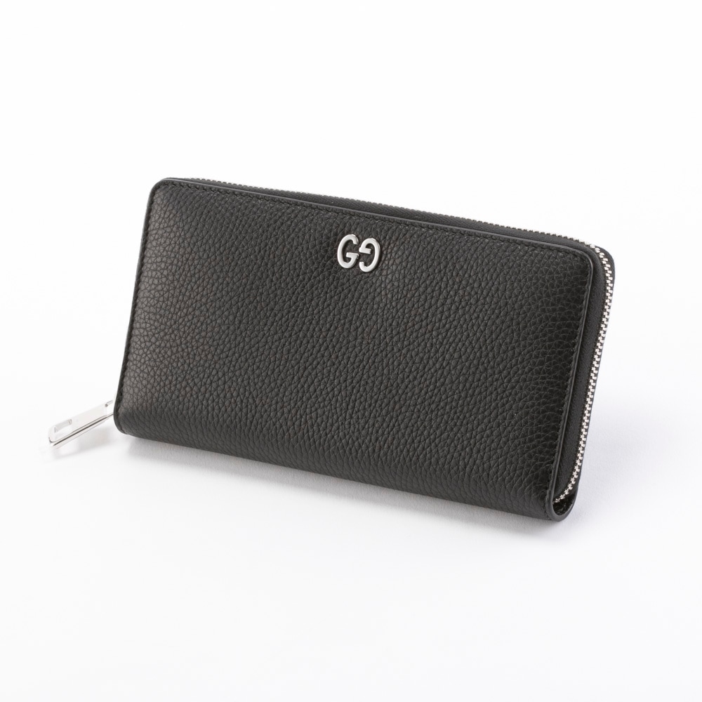 473928-A7M0N-1000 ラウンドファスナー長財布レザー ブラックシルバー