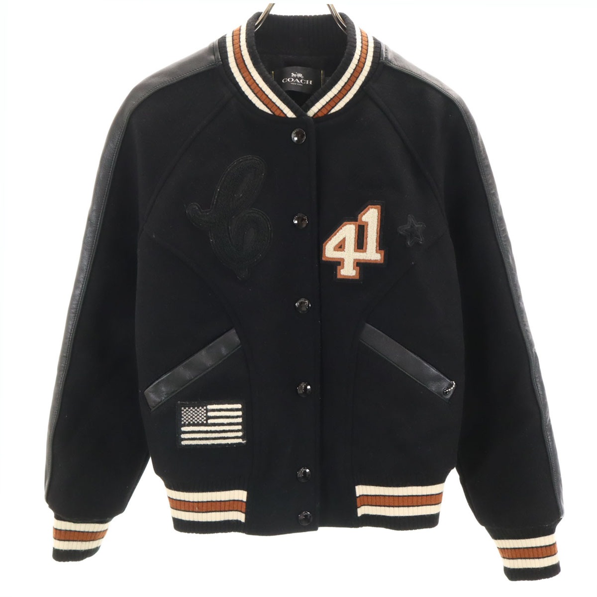 スタジャン XS ブラック F34122 バーシティジャケット 中綿 レディース 古着