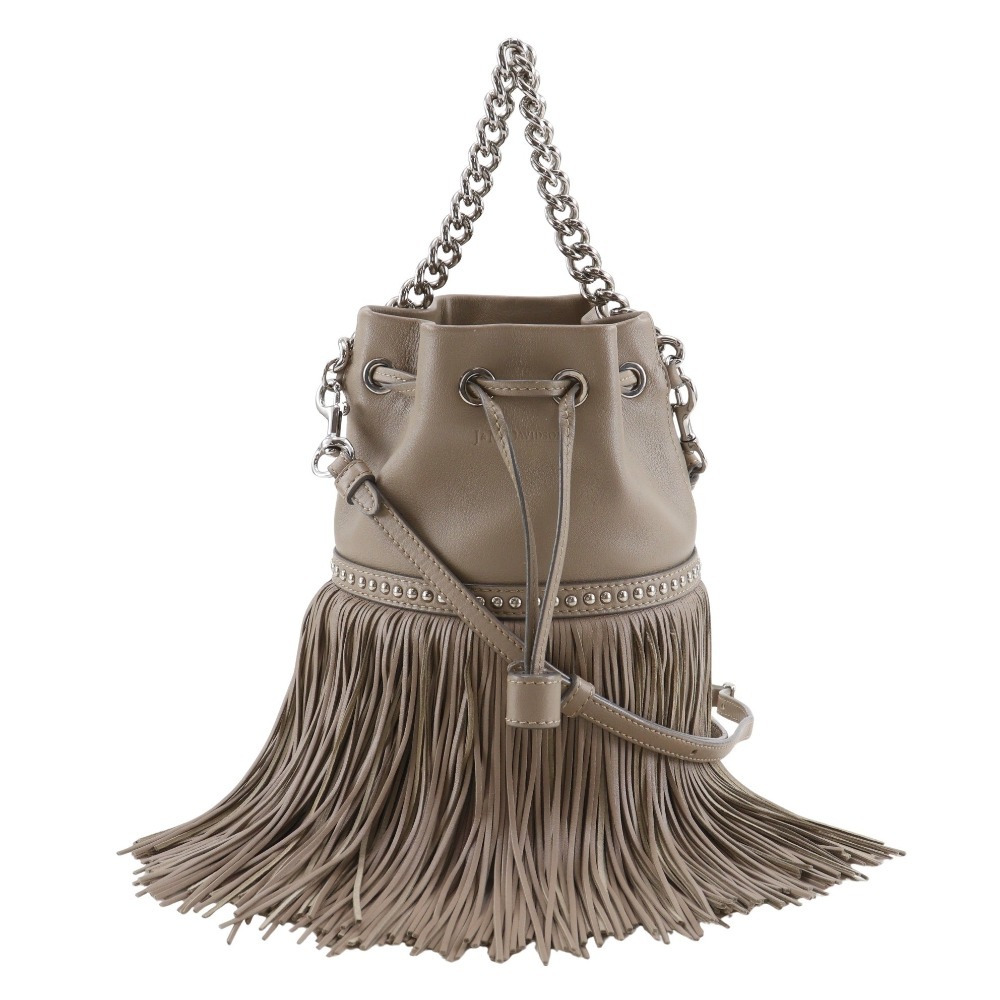 フリンジ カーニバル スタッズ 2WAYショルダー LMNC 1XX SCNP 951S ハンドバッグ レザー グレージュ レディース 中古品