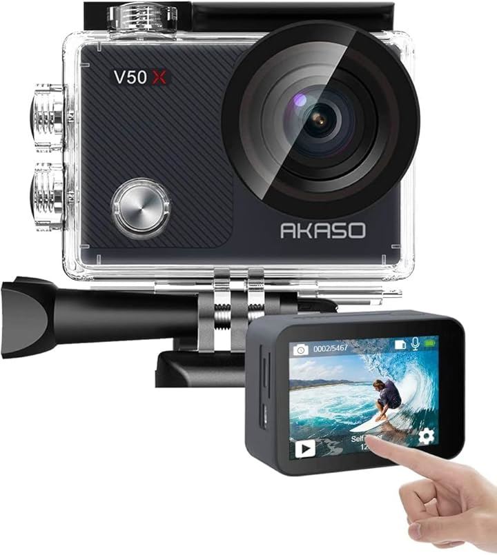 アクションカメラ 4K30fps 20MP 新版6軸手ぶれ補正 WiFi対応 小型アクションカム 40M防水 タッチスクリーン式 HDMI出力 外部マイク対応 水中カメラ(V50X)