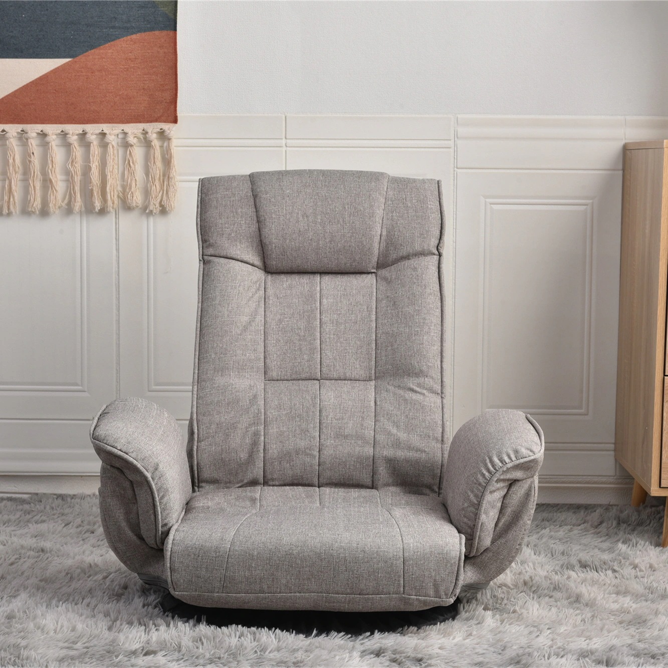 【日本国内出荷-3日で配達】回転式座椅子 ハイバック座いす リクライニング 肘掛け1人掛けソファー フロア リラックスチェア 折りたたみ リクライニングチェアー ファブリック おしゃれDJYC90