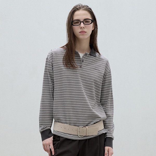 ROLA COLLAR STRIPE T-SHIRT GRAY