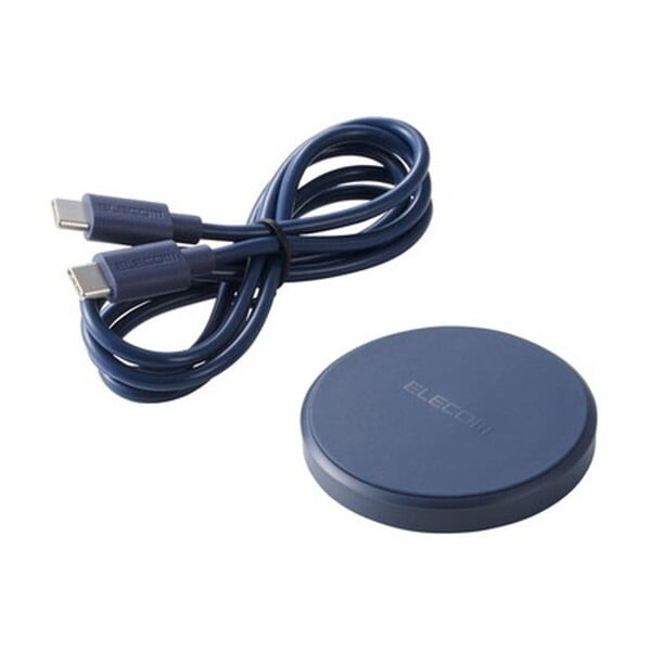 W-QA28NV ワイヤレス充電器 Qi 認証 12W/10W/7.5W/5W 卓上 充電器 ケーブル付属 1m 置くだけ充電 薄型 コンパクト ネイビー メーカー直送