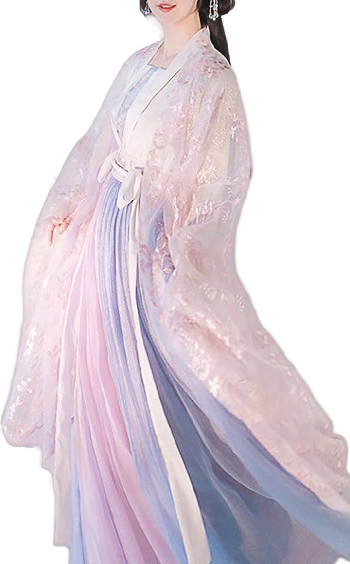 仙女 コスプレ衣装 女性用 レディース レトロ 古代 中国伝統衣装 刺繍 桜色 韓服 3点セット Mサイズ( M)