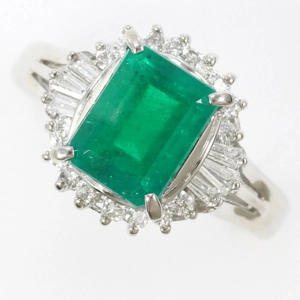 PT900 プラチナ リング 12号 エメラルド 1.86 ダイヤ 0.333 カード鑑別書 中古