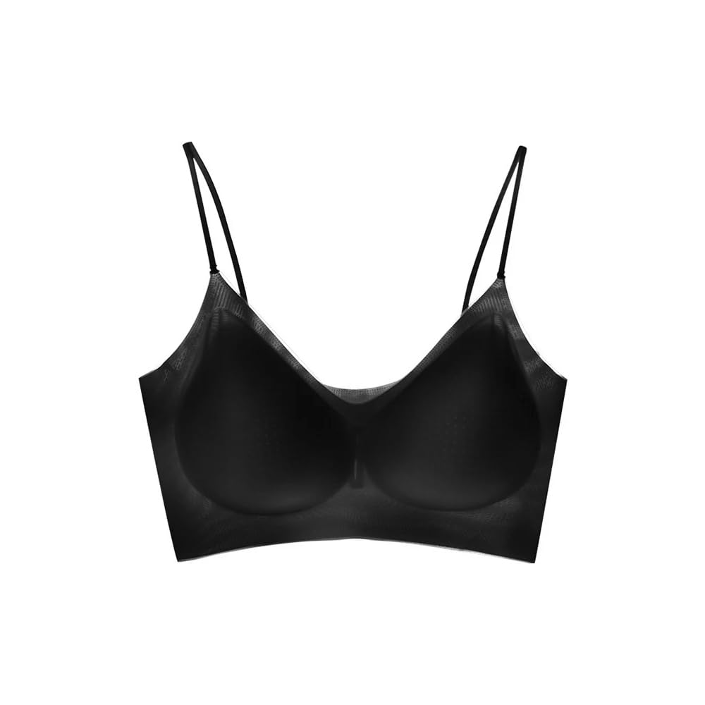 [Yomoment] 2種類ストラップ 脇高 シームレスブラ 接触冷感 ブラジャー ノンワイヤー 薄手 インナーウェア 固定式カップ付き 夏