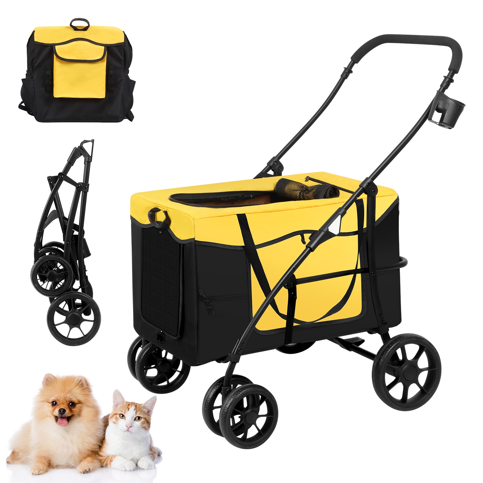 ペットカート 中型犬 犬 ペットバギー 分離型 犬用カート 折りたたみ 4輪ベビーカー 前輪360度後輪ブレーキ付 犬介護用 バギー 取り外し可能 大きいスペース 小型犬/猫 多頭飼い 通気 軽量
