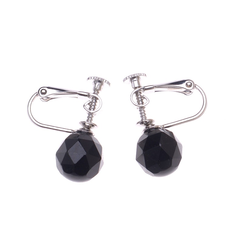 10mmジェットイヤリング ファセットカット 切子 日本製 イアリング 天然ジェット ブラックフォーマル