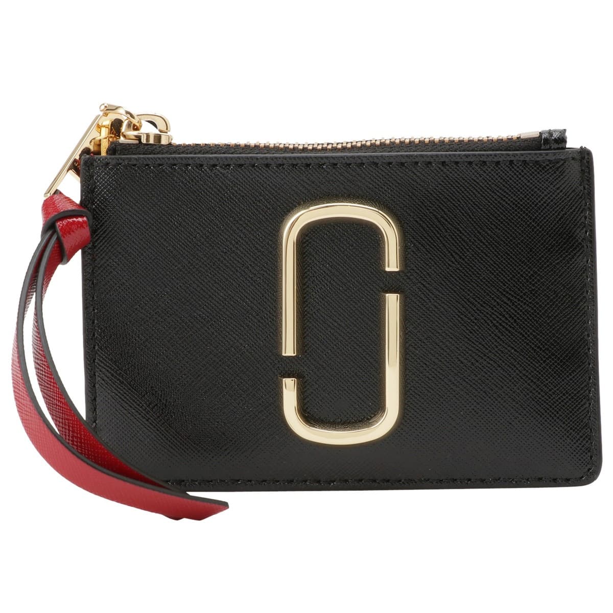 [訳ありアウトレット] マークジェイコブス ミニ財布 フラグメントケース MARC JACOBS BLACK/CHIANTI ダブルJロゴ スナップショット カラーブロック パスケースキーリング付