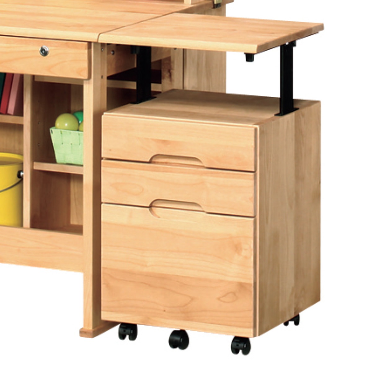 デスクワゴン 昇降付 キャスター付 3段 幅42cm レオ ワゴン サイドワゴン 天板 高さ調節 引き出し 収納 デスク横 デスク下 サイドチェスト 脇机 キャビネット サイドキャビネット