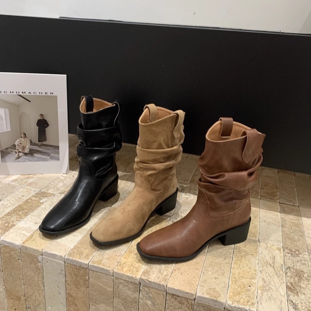 ショートブーツ 韓国ファッション 新作 気質 レトロブラウン太ヒールショートブーツナイトブーツ秋冬新作ショートブーツレディースブーツ