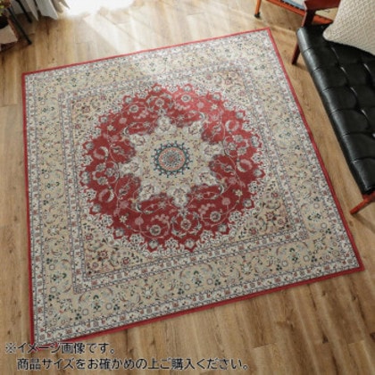 ペルシャ絨毯風プリントラグ ペリンネ 190×190cm レッド「GSCD914185」
