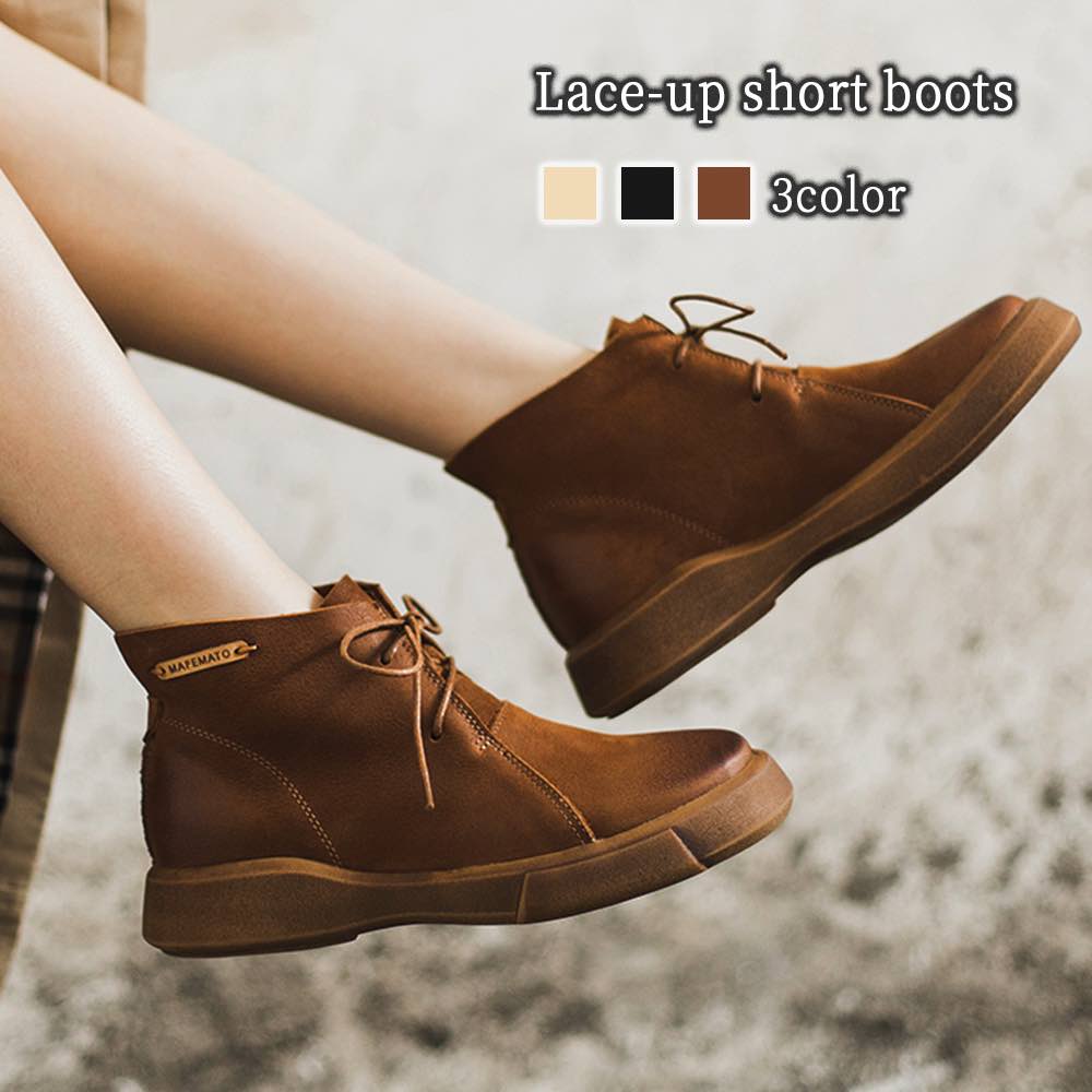 ブーツ レディース レースアップショートブーツ ミドル レースアップ ウォーキング レザー 靴 ショート 軽量 撥水 防寒 厚底 歩きやすい 滑らない おしゃれ 本革 革 スニーカー 4E ロング 軽