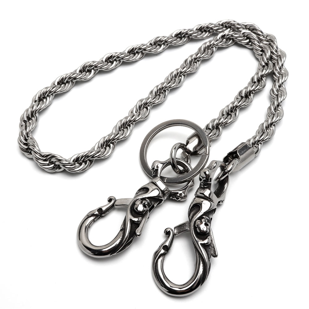 ステンレス ウォレットチェーン ロープチェーン 2クリップ [wc079-c030-7mm]