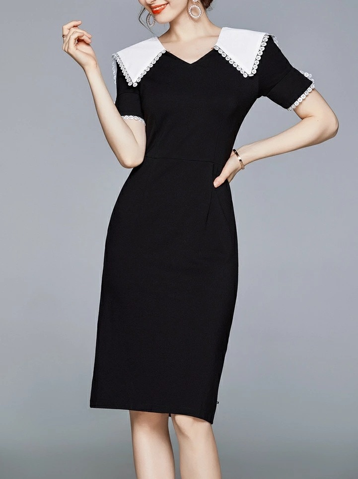 【急速出荷】Vネック スカラップレース襟半袖ワンピース 無地 シンプル かわいい 上品 キュ新作 体型カバー 若見え ゆめかわいい 可愛い パーティー 通勤 通学 デイリー 日常 20代 30代 5,690円