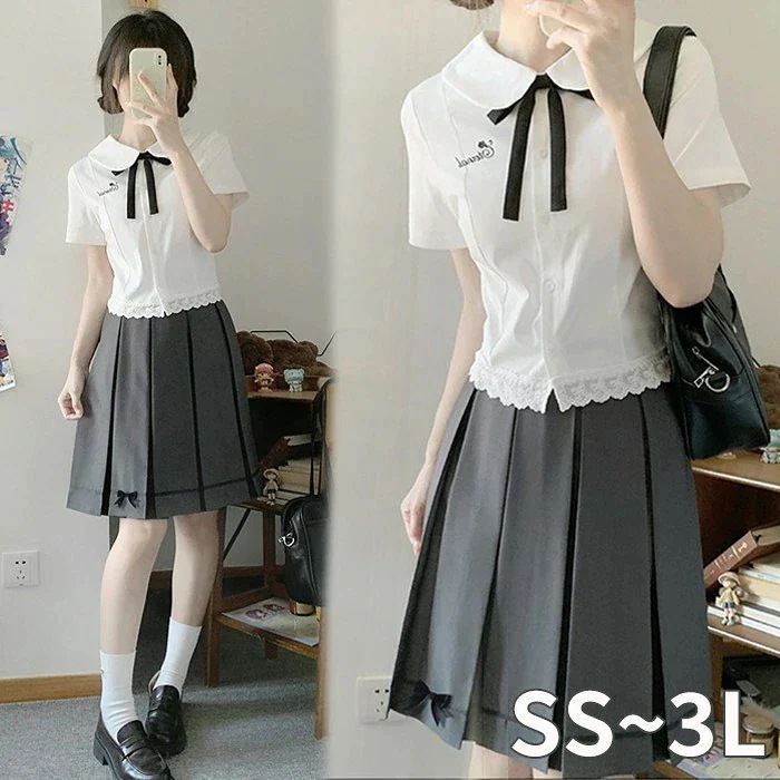 なんちゃって制服 上下セット スカート プリーツスカート コスプレ シャツ 学生服 中学生 高校生 JK 女子高生 卒業式 入学式 可愛い 学園祭 レディース 半袖 通学 女の子 仮装 コスチューム