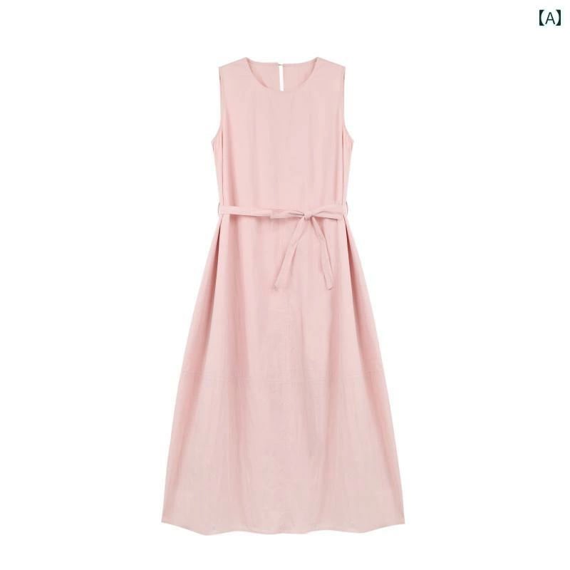 スカート　ドレス　ノースリーブ freshtaro ピーチ / ベージュ 調節可能 ウエスト ロープ スリム ラウンドネック ベスト ドレス レディース 春 6,100円