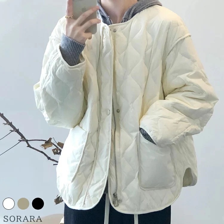 ダウンジャケットダウンコートコートアウターノーカラーレディース軽量ショート丈暖かい着膨れしない防寒柔らかゆったり大きいサイズ体型カバーきれいめおしゃれ通勤入園式卒業式着回しお出かけカジュアル