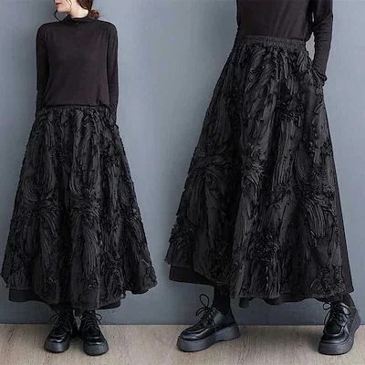 秋 スカート 魚鱗柄 花柄 ゆ今週の割引は 25% オフですったり ドッキング ロングスカート メガ割qoo10