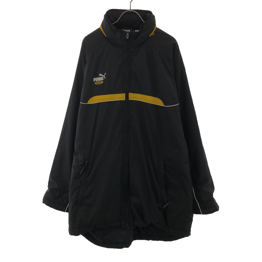 90s オールド ヒットユニオン ロゴ刺繍 フード付き 中綿コート L ブラック系 メンズ