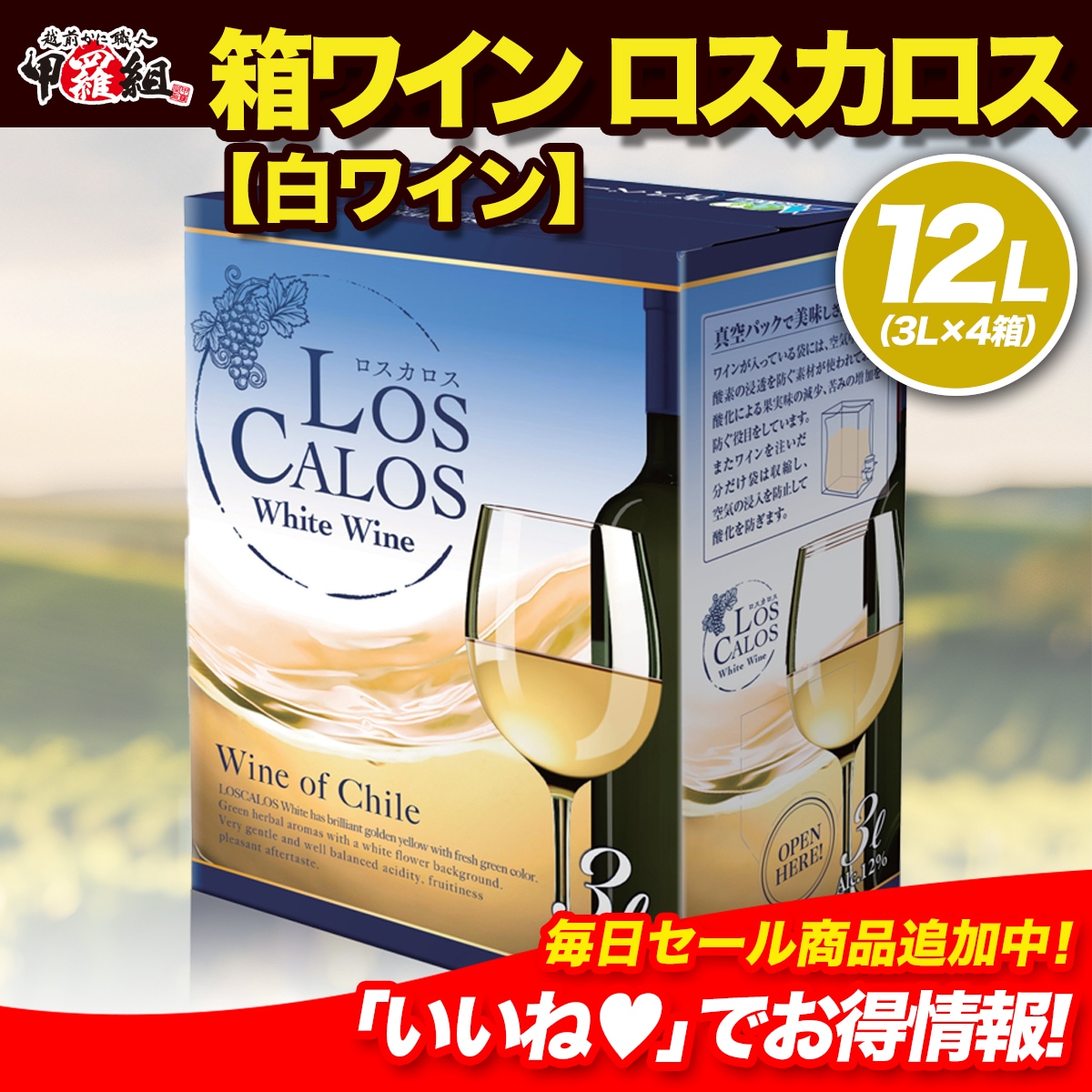 安い！旨い！便利！コスパ抜群 大容量 箱ワイン 白【ロスカロス】（3Lｘ4箱）お手頃価格で毎日美味しく飲める バッグインボックスワインイベント