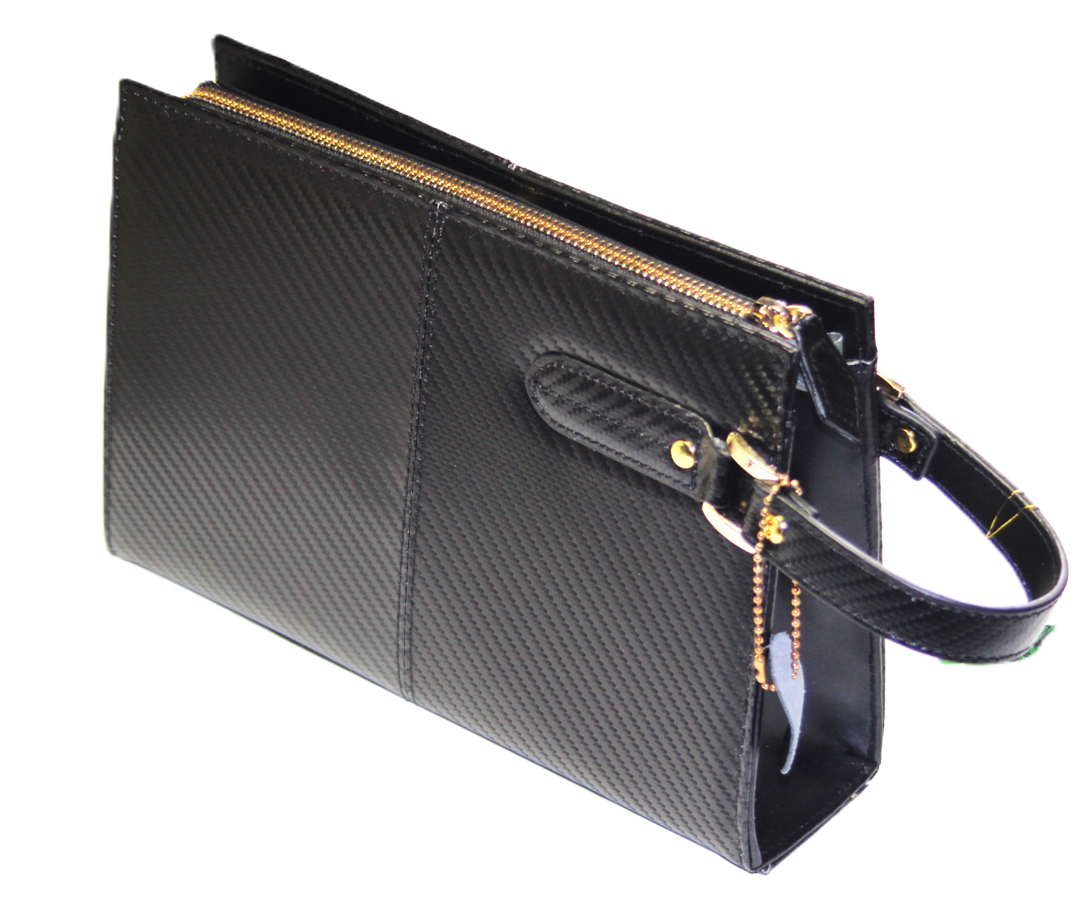 【新規OPEN】【期間限定セール】【激安】【新品未使用】カーボンレザー加工　牛革　取っ手付　シンプル　三角　セカンドバッグ　MG-2539　黒