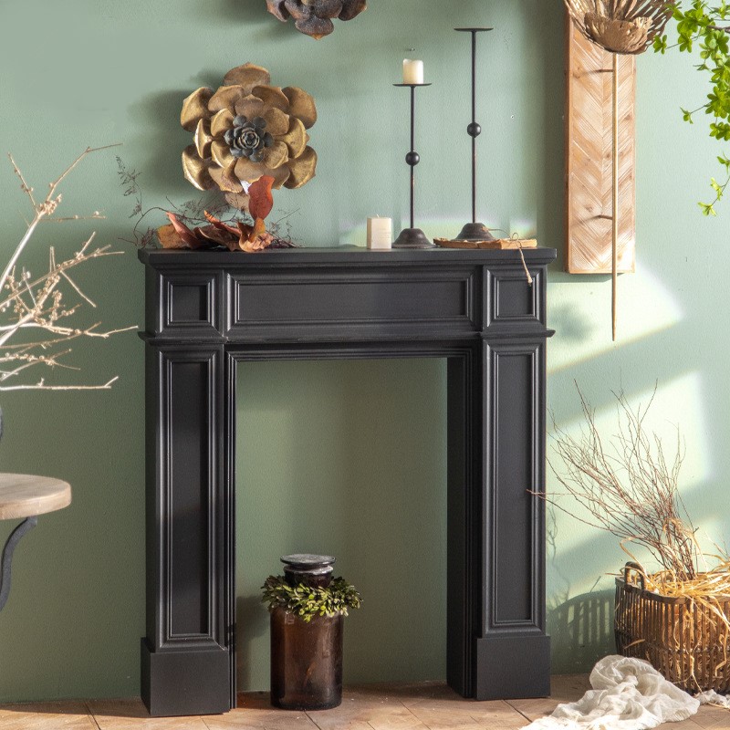 マントルピース ヨーロッパ風 レトロ調 木製 おしゃれ かわいい インテリア 暖炉 飾り棚 ディスプレイ カフェ レストラン ブラック