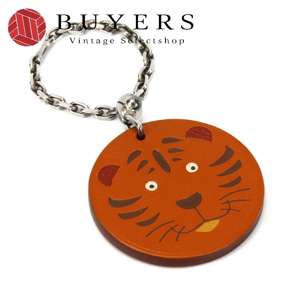 中古 キーホルダー レザー シルバー925 オレンジ シルバー金具 アニマル トラ チャーム レディース 女性