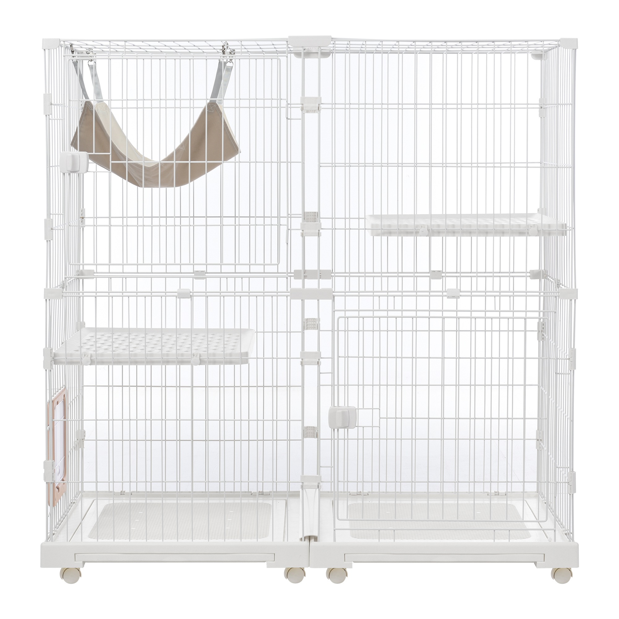 【国内発送,送.料無料】A25猫 ケージ キャットケージ 2段 幅広設計 自由組み合わせ トレー付き 猫ドア付き ハンモック付き 大型 猫ゲージ 高級感 おしゃれ キャットハウス ネコ ハウス 多段