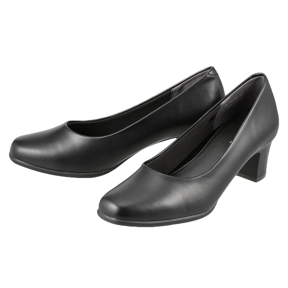 [フワラク] ゆったり幅広 4E 防水 スクエアトゥパンプス 【21.5cm~25.5cm】 レディース ブラック 24.0 cm