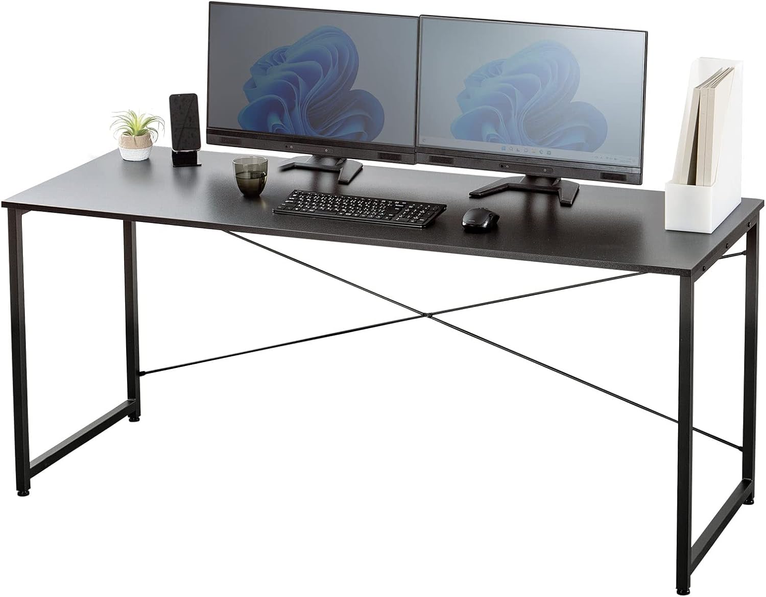 サンワダイレクト パソコンデスク 幅160×奥行60cm モニターアーム対応 机 PCデスク 組立簡単 ブラック 100-DESKF006BK3