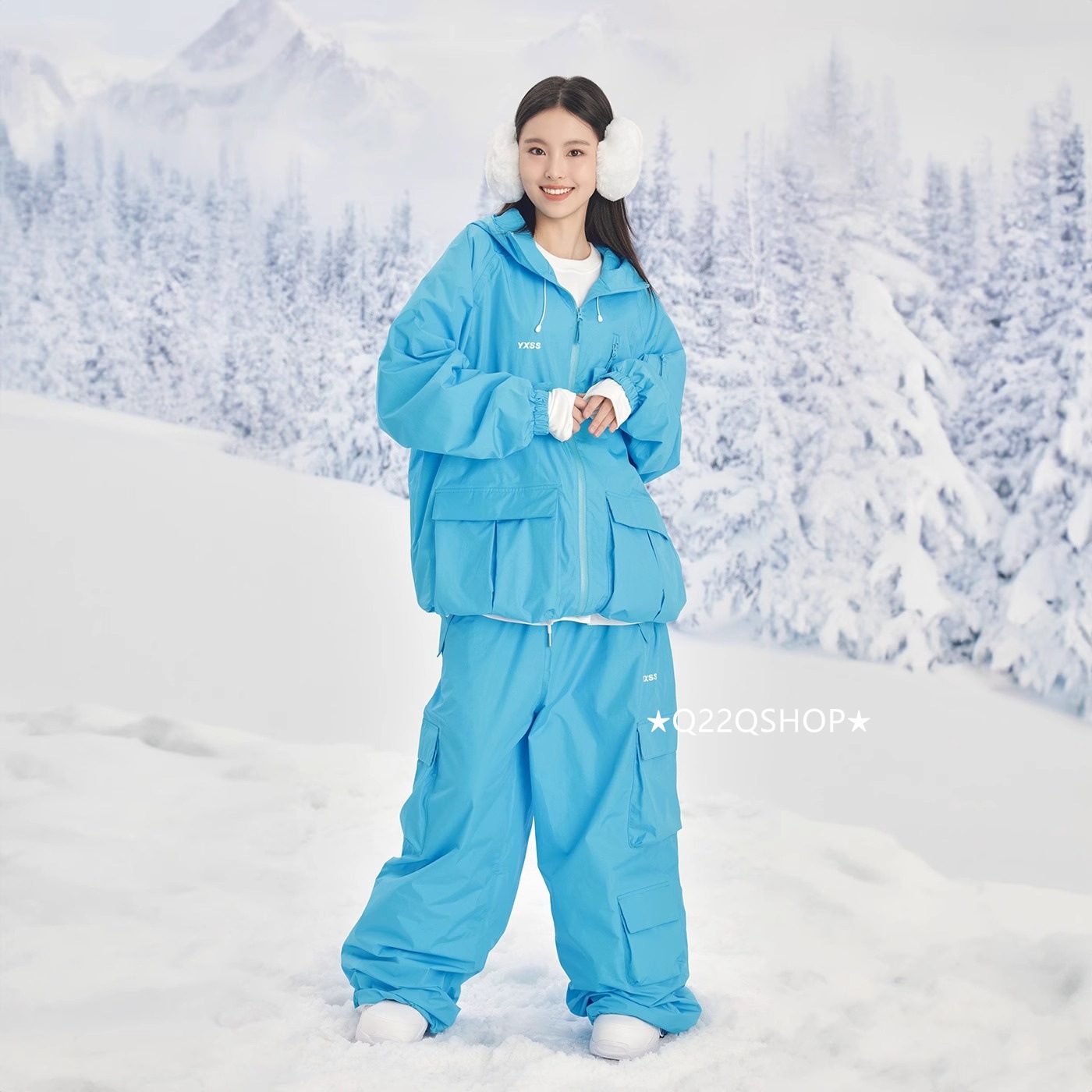 スノボウェア 2025 上下セット メンズ レディース ズボン パンツ アウター ジャケット ブルー 無地 ウィンタースポーツ スノーボードウェア スキーウェア スノーウェア 防水防風防寒 韓国風